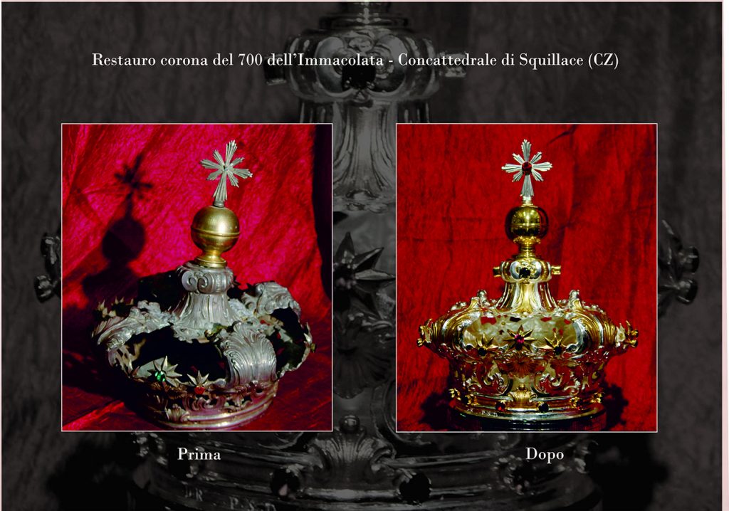 Il Cardinale Paul Popard incorona la B.V. Immacolata di Squillace. Portato a termine il restauro della corona del 1700.