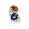 Anello doppio in argento 925 con pietre di cristallo viola e arancione di Michele Affidato