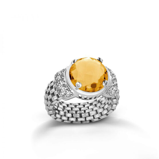 anello a maglia morbida con cristallo giallo in argento 925 di Michele Affidato