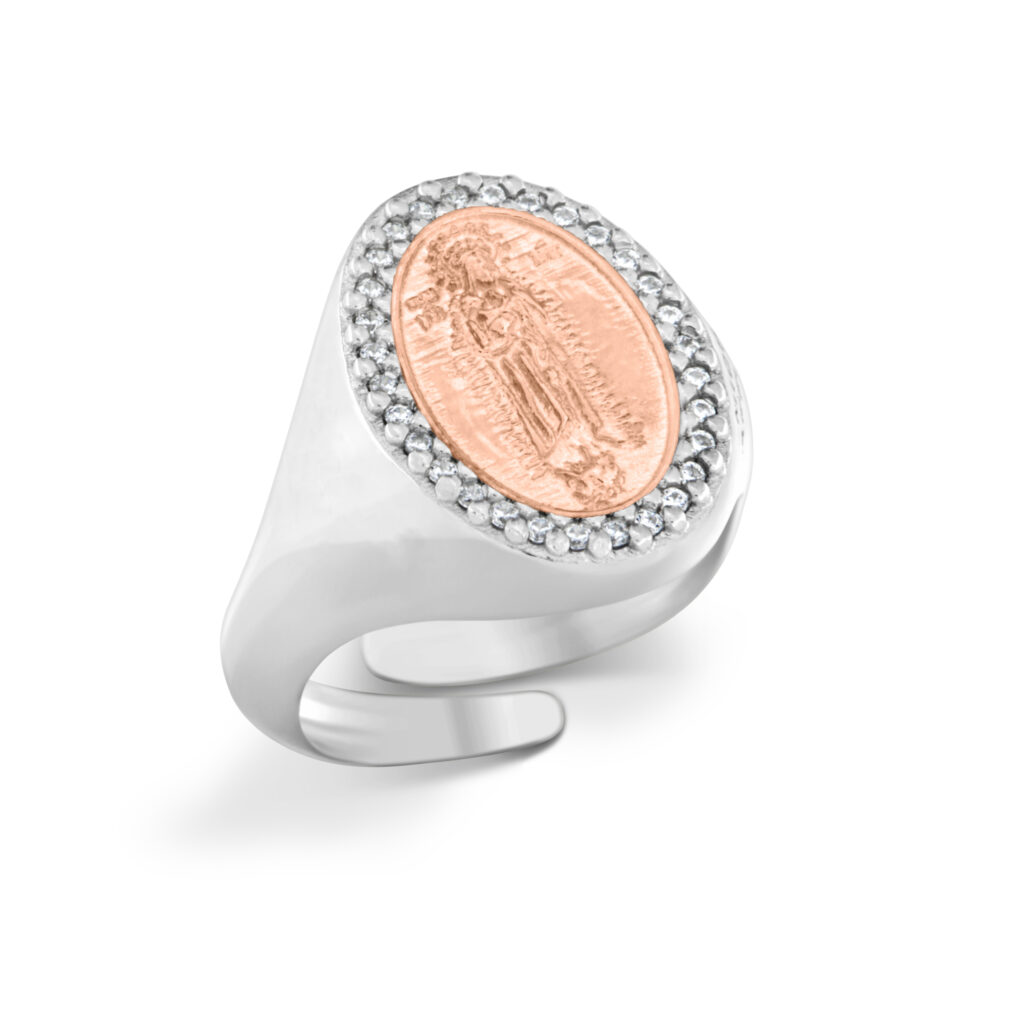 Anello B. Vergine Maria di Capocolonna in argento rodiato e rosè 925