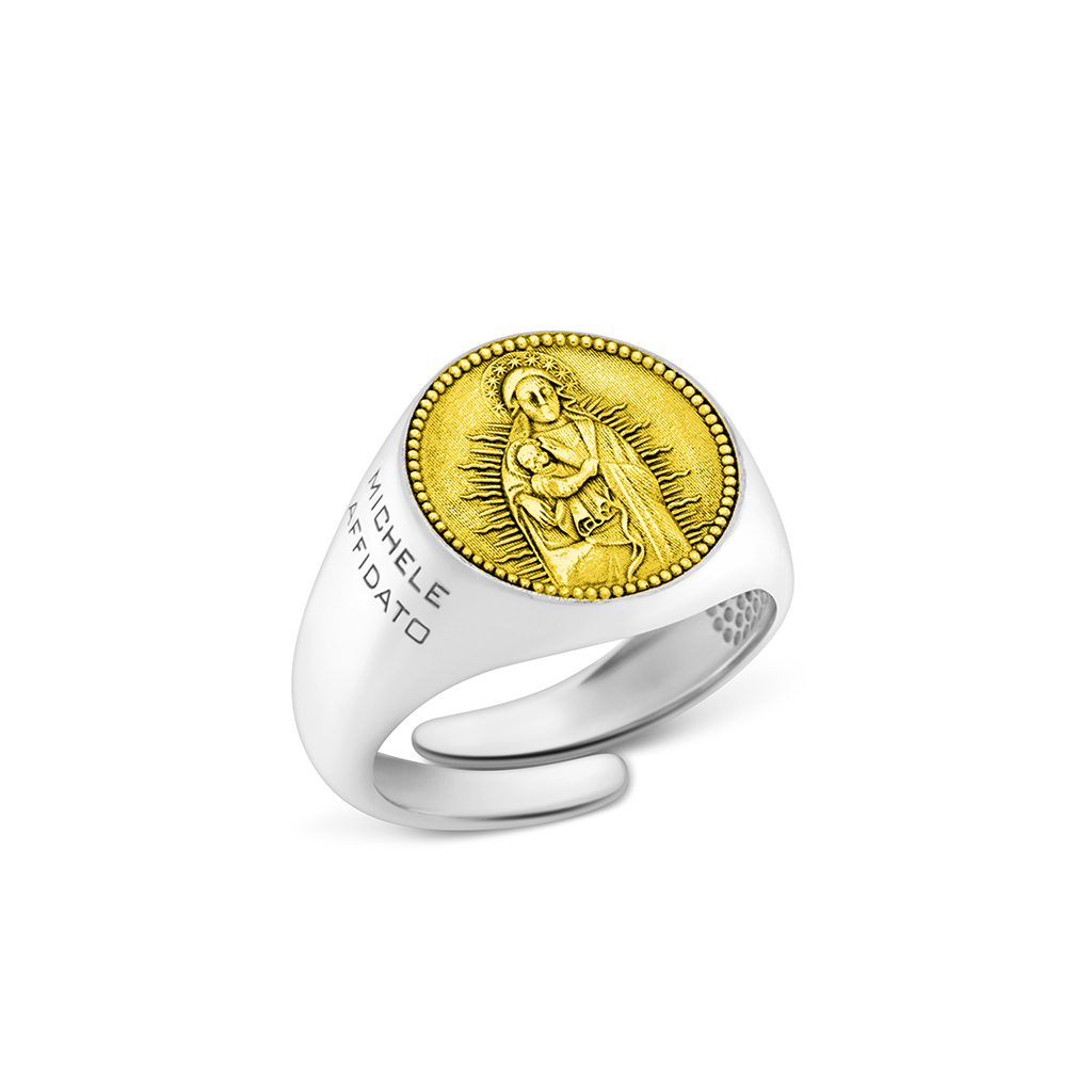 Anello B. Vergine Maria di Capocolonna in argento rodiato 925 con centrale in bagno oro 24 kt