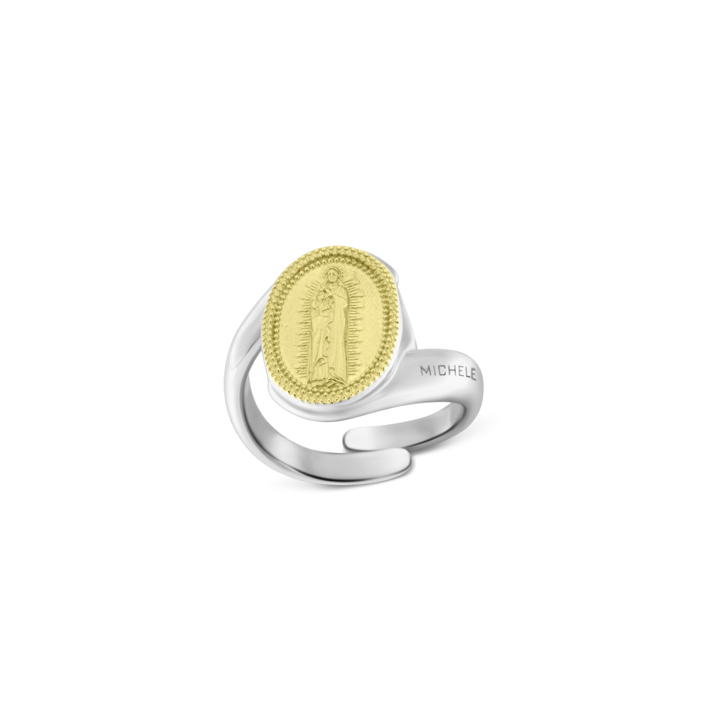 Anello B. Vergine Maria di Capocolonna in argento rodiato 925 con centrale in bagno oro 24 kt